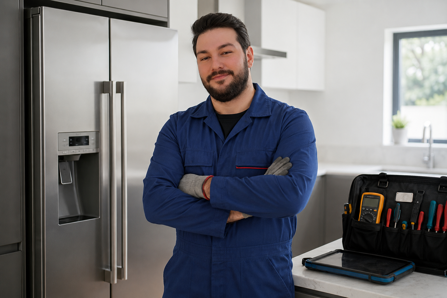 Técnico da Gelotec pronto para consertar geladeira em Franca-SP